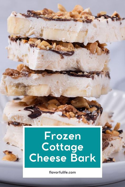 Try this easy and delicious high protein frozen cottage cheese bark recipe! This frozen, creamy, sweet treat features layers of banana slices and cottage cheese for a healthy snack that’s perfect as a summer snack. Enjoy this high protein frozen treat anytime you crave a refreshing and nutritious bite. Make your own frozen cottage cheese bark today! Frozen Cottage Cheese, Cottage Cheese Bark, High Protein Dessert, Cheese Desserts, Cottage Cheese Desserts, Cheese Pudding, Protein Dessert, High Protein Snack, Hearty Snacks