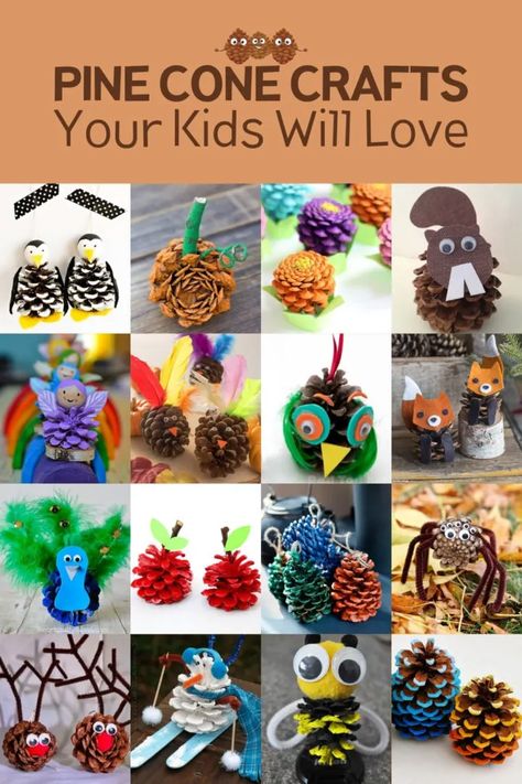 Pine Cone Crafts for Kids: 25 of the Cutest Ideas - DIY Candy Pine Cone Crafts For Kids, Pinecone Crafts Kids, Pinecone Crafts Christmas, Painted Pinecones, Cone Crafts, Pine Cone Art, Games Diy, Pine Cone Decorations, Cones Crafts