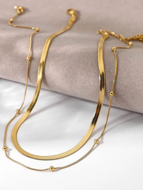 Double Gold Chain, Choker Simple, Gold Chain Choker, Double Necklace, Gold Chain Design, 18k Gold Chain, Real Gold Jewelry, Gold Link Chain, Boho Choker