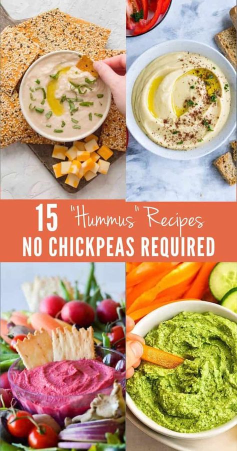 If you want to make hummus but you don't have any chickpeas, try a different style of hummus! These tasty spreads and dips are a great substitution when you don't have any garbanzo beans on hand. From creamy white beans to roasted cauliflower, you might find your new favorite dip! Non Chickpea Hummus, Hummus No Chickpeas, Garbanzo Bean Dip Recipes, Hummus Without Chickpeas, Vegetable Hummus, White Bean Hummus Recipe, Spreads And Dips, Paleo Appetizer, Bean Dips