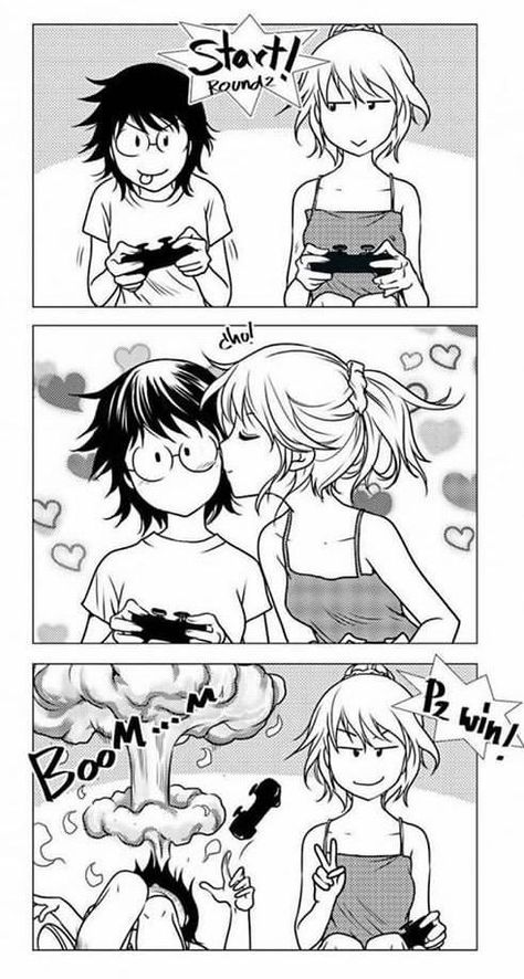 Gamer Couple, Poses Manga, Cute Couple Comics, Couples Comics, Yuri Manga, Gamer Humor, Yuri Anime, Gaming Memes, Couple Drawings