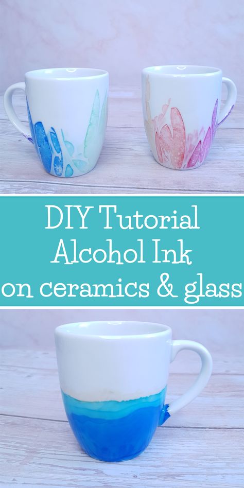 Alcohol Ink Glass Tutorials, Alcohol Ink Mugs, Alcohol Ink Techniques, Alcohol Ink Tiles, Alcohol Ink Glass, Ink Techniques, Beautiful Cups, Alcohol Ink Crafts, Homemade Art