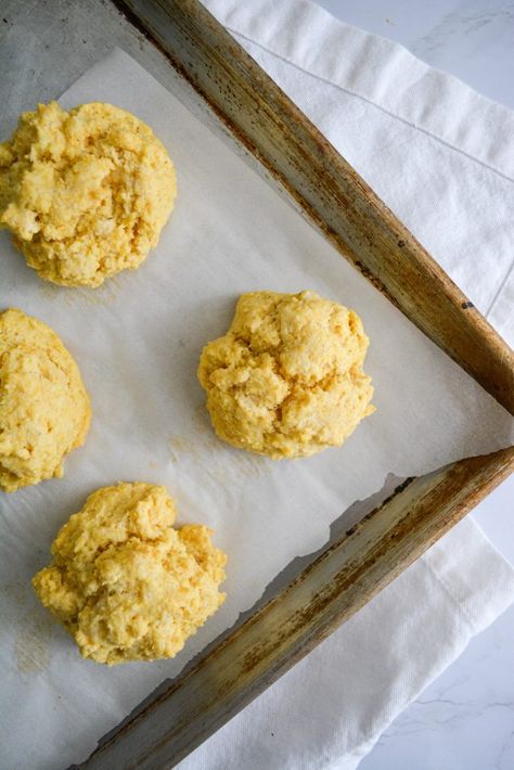 Biscuits on a baking sheet Cornmeal Biscuits, Non Dairy Butter, Quick Baking, Vegan Biscuits, Drop Biscuits, Tea Biscuits, Biscuit Bake, Green Planet, Baking Project