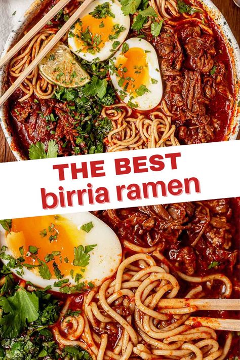 Birria Noodle Bowl, Beef Birria Ramen, Beef Stew Ramen, Burris Ramen Recipe, Birria Leftover Recipes, Leftover Birria Meat Recipes, Ramen Birria Recipes, Birria Ramen Recipe Crockpot, Burris Ramen