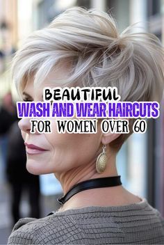 Discover beautiful wash-and-wear haircuts for women! These effortless styles are perfect for busy lifestyles, featuring easy maintenance cuts that enhance your natural texture. From tousled bobs to soft layers, find the ideal look that keeps you stylish with minimal effort. Dorothy Hamel Haircuts, Short Hairstyles That Cover Ears, Wash And Wear Pixie Haircut, Saved Hairstyles Board, Womens Short Hairstyles For Fine Hair, Undercut Wedge Haircut, Easy To Style Short Haircut For Women, Wash And Wear Haircuts Fine Hair, Stacked Bob Haircut For Thick Hair