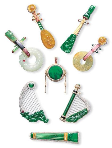 A GROUP OF CHINESE MUSICAL INS Jadeite Jewelry, Chinese Jewelry, Angel Wing Earrings, Music Jewelry, Womens Rings Fashion, Jade Bangle, Drum Set, Wing Earrings, String Instruments