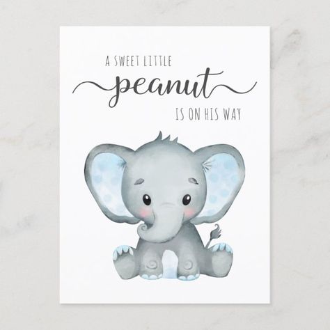 Cute Elephant Baby Boy Shower Invitation Postcard Elephant Baby Shower Theme Boy, Elephant Baby Boy, Peanut Baby Shower, Green Elephant, Boy Shower Invitations, Elephant Baby Shower Theme, Cheap Baby Shower, Gender Neutral Baby Shower Invitations, Watercolor Baby Shower