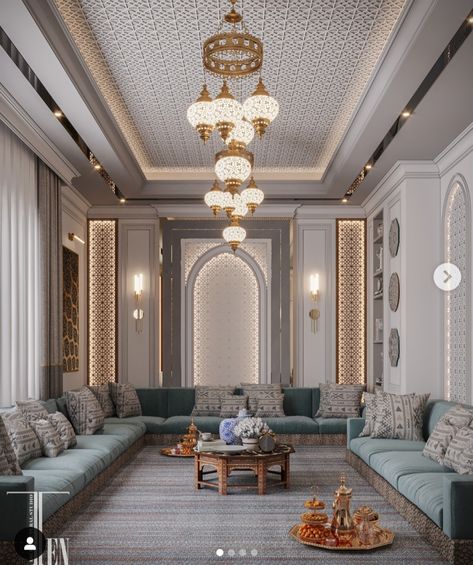 Modern Moroccan Interior Design, Majlis Interior Design, Moroccan Style Interior Design, Moroccan Style Living Room, Modern Arabic Interior, Arabic Living Room, Arabic Interior Design, Islamic Interior Design, Moroccan Interior Design