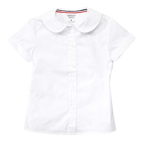 Cheap White School Uniform Tops, White Cotton Blouse With Peter Pan Collar, White Short Sleeve School Uniform Top, White Peter Pan Collar Shirt, French Toast Uniforms, Toddler School Uniforms, French Toast School Uniforms, Peter Pan Blouse, White Fitted Peter Pan Collar