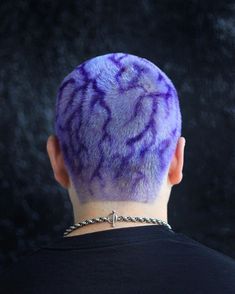 Lightning Hair Design, Buzzed Head Design Men, Shaved Head Flames, Shaved Head Bleach Designs, Purple Buzzcut Men, Buzz Head Design, Hair Color Designs Men, Shaved Dyed Hair Men, Buzz Cut Designs Men