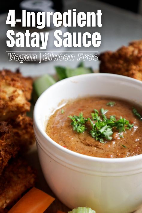 Here is my recipe for a super easy, 4 ingredient, and 3 step satay sauce that is a delicious accompaniment to several dishes like chicken skewers, noodles, stir fries, curries, and even my breaded tofu recipe. Gluten Free Satay Sauce. Dairy Free Satay Sauce. Vegan Sauce. Quick recipes. #glutenfree #quickrecipes #easyglutenfree Quick Satay Sauce, Vegan Satay Sauce, Easy Satay Sauce, Satay Sauce Recipe Easy, Satay Noodles Recipe, Satay Sauce Recipe, Satay Tofu, Sauce Satay, Breaded Tofu