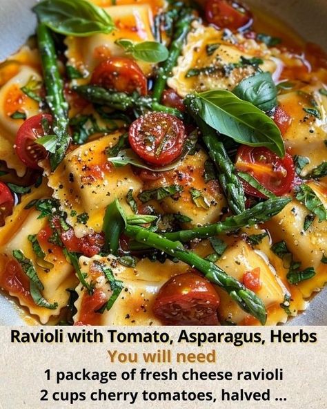 Ashley’s Recipes Avani Recipes, Vegetable Ravioli, Asparagus Garlic, Gordon Ramsay Recipe, Salsa Fresca, Ravioli Recipe, Cheese Ravioli, Easy Pasta Dishes, Herb Recipes