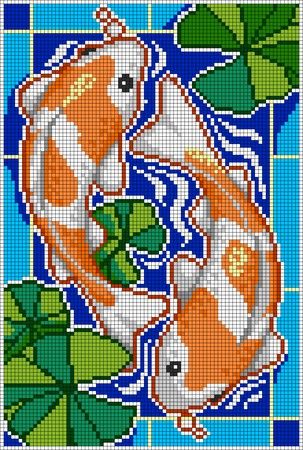 Koi Fish Lily Pads, Modele Pixel Art, Graph Crochet, Pixel Crochet, Pixel Art Grid, Pola Kristik, Tapestry Crochet Patterns, Pola Sulam, Pixel Art Design