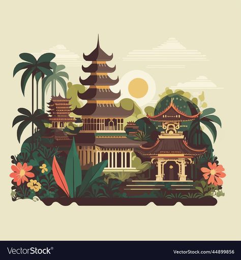 Hindu Temple Illustration, Bali Illustration, Silent Day, Temple Bali, 2024 Art, Illustration Flat, Bali Island, Production Design, Building Art