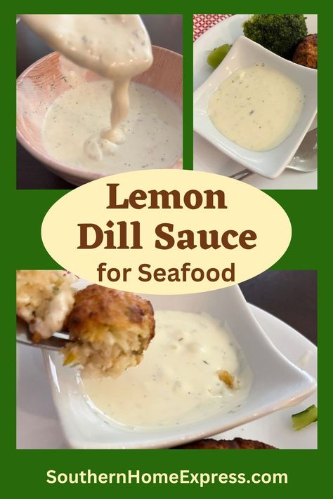 This creamy lemon dill cream sauce adds a delicious, tart flavor to seafood or chicken. It's also easy it is to make for any special meal. Lemon Dill Cream Sauce, Lemon Butter Dill Sauce, Creamy Dill Sauce For Fish, Seafood Lemon Butter Sauce, Lemon Dill Cream Sauce For Fish, Lemon Dill Sauce For Salmon, Sauce For Scallops, Dill Cream Sauce, Tuna Fish Recipes