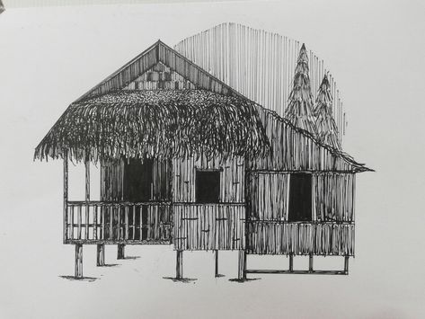 #inkdrawing using unipin #architecture Bahay Kubo Drawing, Hut Drawing, Nipa Hut, Bahay Kubo, Instagram Profile Pic, House Drawing, Aesthetic Videos For Edits Love, Drawing Easy, Profile Pic