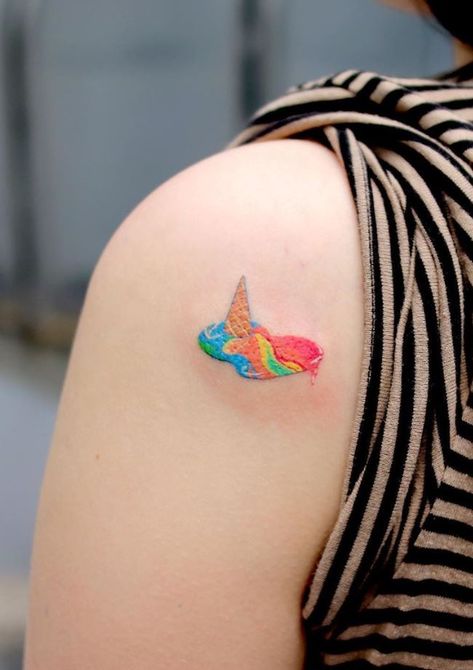 Melting Ice Cream Tattoo Melting Ice Cream Tattoo, Sprinkles Tattoo, Small Filler Tattoos, Ice Cream Cone Tattoo, Aus Tattoo, Tattoos Arms, Ice Cream Tattoo, Filler Tattoos, Sherbet Ice Cream