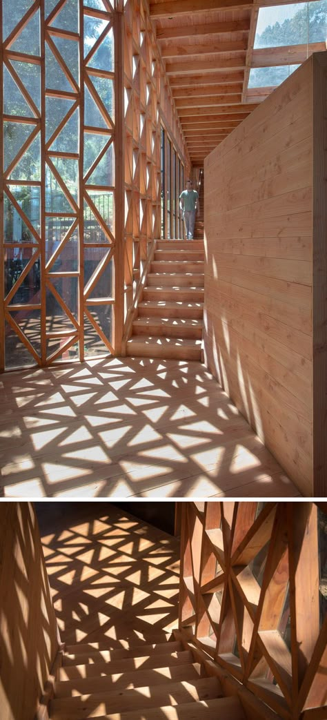 The windows next to these steps provide an interesting pattern when the sun shines on them. Architecture Art Nouveau, Architecture Cool, Stairs Architecture, Wood Architecture, Baroque Architecture, Hotel Decor, Light Architecture, Design Case, Amazing Architecture