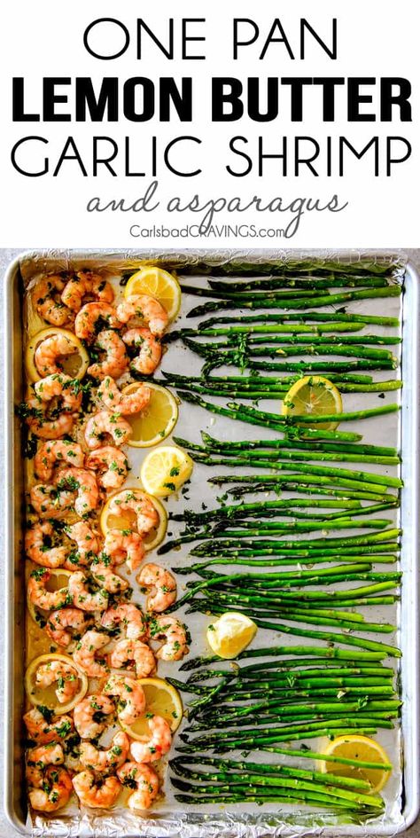 Roasted Lemon Butter Garlic Shrimp and Asparagus Asparagus Shrimp, Macro Diet, Lemon Garlic Butter Shrimp, Clean Hacks, Protein Food, Sheet Pan Dinners Recipes, Green Meals, Low Carb Meal, Shrimp And Asparagus