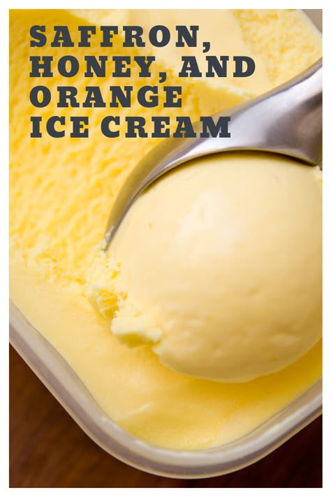 Saffron Ice Cream Recipe, Recipes That Use Saffron, Saffron Recipes Dessert, Honey Ice Cream Recipe, Recipes With Saffron Threads, Honey Recipes Dessert, Orange Ice Cream Recipe, Saffron Ice Cream, Saffron Honey