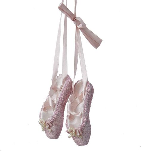 Pink Ballet Slippers, Pink Ballet Shoes, Ballerina Ornaments, Glitter Ballet Flats, Pink Christmas Ornaments, Shoe Ornaments, Pink Ornament, Kurt Adler, Point Shoes