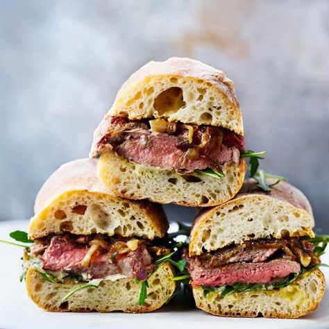 Steak and buttered onion sandwich Caramelized Onion Sandwich, Slow Roast Beef, Steak Sandwich Recipe, Onion Sandwich, Portuguese Custard Tarts, Open Sandwich, Deep Fried Recipes, Steak Sandwich Recipes, Baguette Sandwich