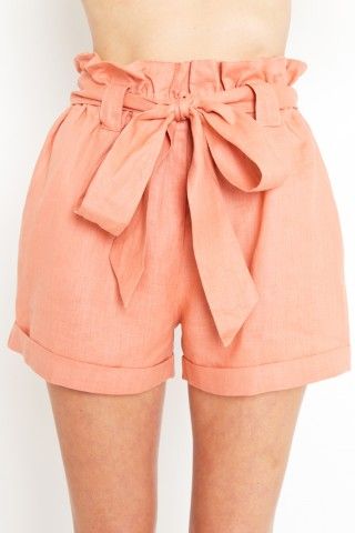 W/ black tights and a dark sweater perfect summer to fall getup. Summer Sewing Ideas, Dark Sweater, Cadmium Orange, Coral Colors, Peach Shorts, Juicy Peach, Light Salmon, Orange Sherbet, Tie Waist Shorts