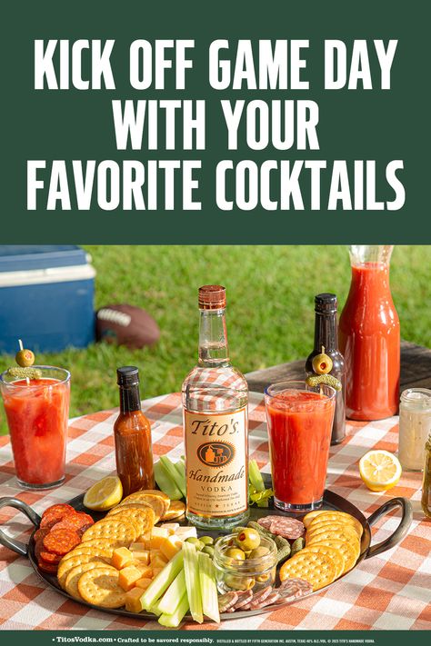 Spectator, super fan, only there for the snacks? However you game day, game day with Tito's Handmade Vodka. Simple, smooth, and naturally gluten-free. Here's to tailgating with Tito's. Football Cocktails, Arizona Room, Tailgate Treats, Happy Brain, Tailgate Ideas, Yummy Cocktails, Cocktail Drinks Alcoholic, Healthy Lunch Snacks, Punch Drinks