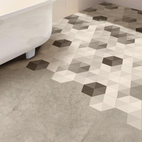 House Facelift, Hexagon Floor Tiles, Farmhouse Build, Floor Tile Stickers, Beautiful Tile Floor, Head Quarters, Salon Office, Hexagon Floor, Hexagon Wall