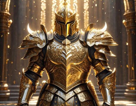 Photo a knight in a shiny golden armor | Premium Photo #Freepik #photo Golden Knight, Knight And Shining Armor, Golden Fantasy Armor, Golden Knight Fantasy Art, Raiden Mortal Kombat, Warrior Concept Art, Logo Psd, Golden Knights, Image Icon