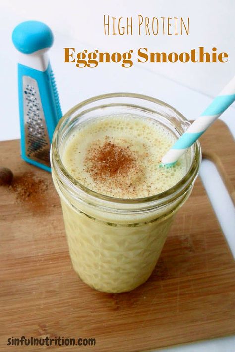 High Protein Eggnog Smoothie - Sinful Nutrition Avacado Smoothie Recipes, Pineapple Smoothie Healthy, Protien Smoothies Recipes, Dinner Smoothie, Nutribullet Smoothies, High Protein Smoothies, Protein Smoothies, Protein Smoothie Recipes, Nutritious Smoothies