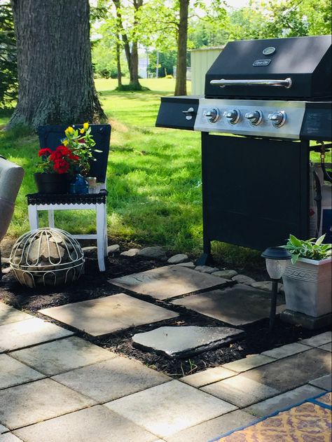 Perfect grill pad #landscape #patio #grilling Grill Pad Ideas, Grilling Patio, Grill Landing Pad Ideas, Grill Landing Pad, Grill Pad, Grill Paver Pad, Small Patio With Grill, Small Backyard Grilling Area, Grill Patio