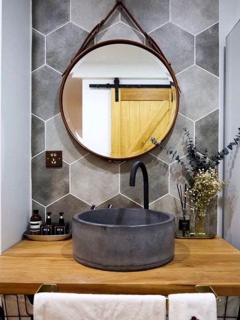 Thinking about adding a half bathroom to your home? Our 10 awesome half bath design ideas will inspire you to create a beautiful powder room for your home! #HalfBath #PowderRooms #BathroomIdeas Half Bath Design Ideas, Half Bath Design, Small Bathroom Remodel Ideas, Inexpensive Bathroom Remodel, Small Half Bathroom, Round Bathroom Mirror, Bathroom Decor Pictures, Yellow Bathroom Decor, Half Bathroom Decor