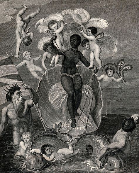 BROKEN, DEFACED, UNSEEN: THE HIDDEN BLACK FEMALE FIGURES OF WESTERN ART “The Voyage of the Sable Venus from Angola to the West Indies,” a wood engraving by W. Grainger after T. Stothard. Middle Passage, African Ancestry, Rennaissance Art, Afrikaanse Kunst, Western Paintings, Black Angels, English Artists, Wood Engraving, European Art