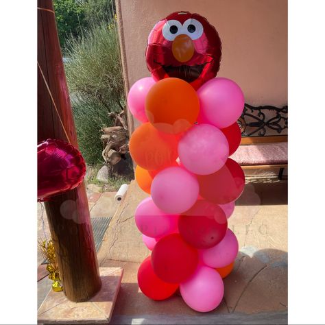 #popofpizzazz elmo theme balloon column Balloon Columns, 2nd Birthday Parties, Sesame Street, 2nd Birthday, Balloons, Birthday Party, Birthday