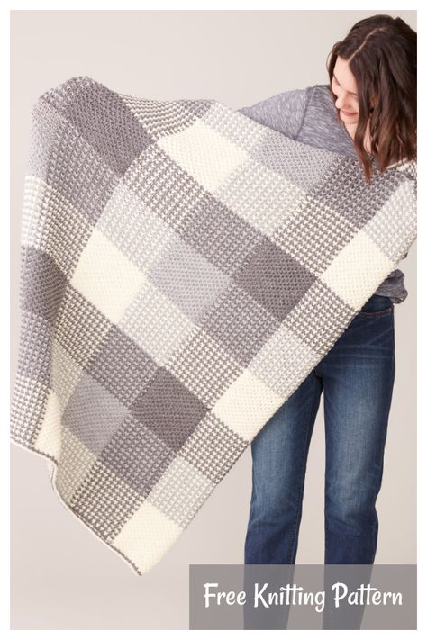 Gingham Blanket Free Knitting Pattern Checked Blanket, Gingham Blanket, Knit Plaid Pattern, Knitting Plaid, Knitting Patterns Blankets, Knit Plaid Blanket, Plaid Knit Blanket Pattern, Knitting Gingham, Easy Knitted Baby Blanket Patterns Free