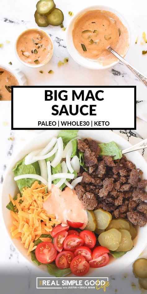 Whole30 Big Mac Salad, Whole 30 Big Mac Sauce, Paleo Burger Sauce, Healthy Condiments Clean Eating, Whole 30 Big Mac Salad, Low Cal Big Mac Sauce, Paleo Big Mac Salad, Burger Sauce Healthy, Healthy Burger Sauce