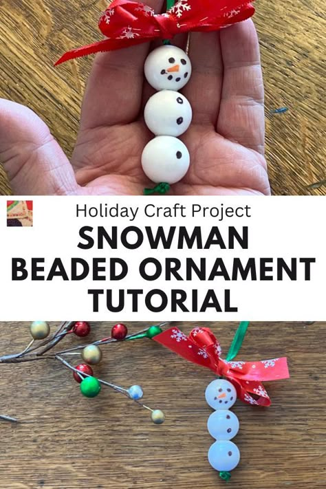 Wooden Beads Crafts Diy, Wooden Beads On Christmas Tree, Wooden Bead Christmas Ornaments Diy, Wood Bead Ornaments Diy, Bead Christmas Ornaments Diy, Diy Beaded Snowman Ornaments, Christmas Beads Ideas, Wooden Bead Snowman, Beaded Christmas Ornaments Diy