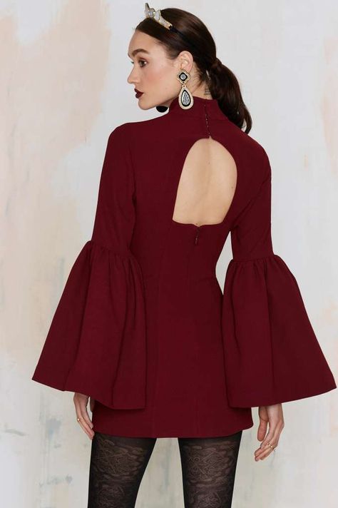 Nasty Gal Kiss and Bell Mini Dress - Clothes | Best Sellers | Dark Romance | Dark Romance | Party Shop | Shift | Dresses Red Colour Dress, Vintage Stand, Burgundy Velvet Dress, Dark Red Dresses, High Neck Bodycon Dress, African Designs, Bodycon Dress Online, Gaun Fashion, Shift Dresses