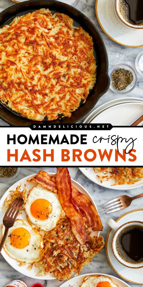 An easy brunch recipe with shredded potatoes! Everyone will love these Homemade Crispy Hash Brown Potatoes. They come out perfect every single time. Pin this simple breakfast idea for later! Homemade Hash Browns, Homemade Hashbrowns, Crispy Hashbrowns, Shredded Potatoes, Hashbrown Recipes, Breakfast Hash, Better Than Takeout, Easy Breakfast Ideas, Potato Recipe