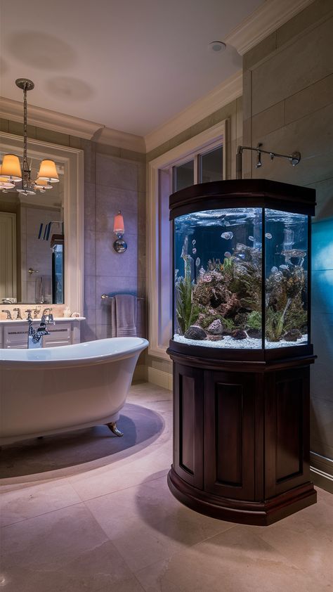 Elegant Bathroom Aquarium Concepts Bathroom Aquarium, Custom Fish Tanks, Sophisticated Bathroom, Aquarium Ideas, Pretty Bathrooms, Aquarium Design, Elegant Bathroom, Aquariums, Fish Tank