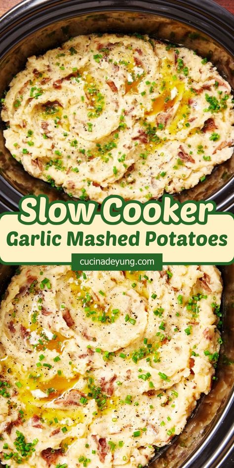 Slow Cooker Garlic Mashed Potatoes Slow Cooker Mashed Potatoes, Crockpot Mashed Potatoes, Perfect Mashed Potatoes, Instant Mashed Potatoes, Best Mashed Potatoes, Holiday Dishes, Thanksgiving Recipe, Drink Inspiration, Blogger Photos