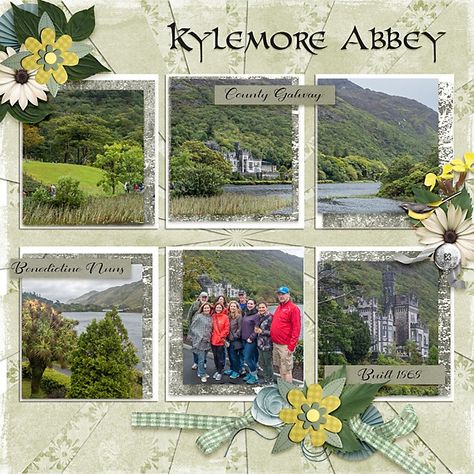 Ireland Scrapbook, Kylemore Abbey, Beautiful Ireland, Scrapbooking Templates, Cruise Scrapbook, Trip To Ireland, Travel Scrapbook Pages, Harrison Design, Digital Scrapbooking Templates