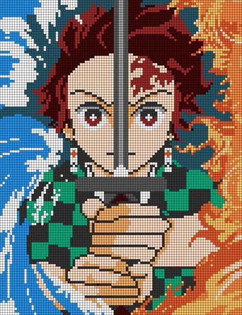 Alpha pattern #101200 | BraceletBook Naruto Grid Pattern, Cross Stitch Demon Slayer, Anime Grid Art, Hunter Hunter Pixel Art, Cross Stitch Anime Patterns, Demon Slayer Cross Stitch Pattern, Pixel Art Templates Anime, Anime Tapestry Crochet Patterns, Demon Slayer Alpha Pattern