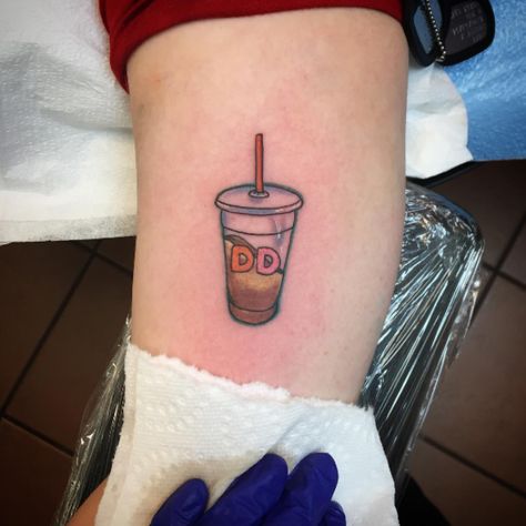 Dunkin' Donuts Lover Tattoo Iced Coffee Tattoo, Latte Art Tattoo, Donut Tattoo, True Love Tattoo, Lover Tattoo, Coffee Tattoo, 13 Tattoos, Coffee Tattoos, Tattoos For Lovers