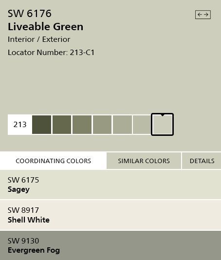 Sherwin Williams interior paint color 'Livable Green' SW6176 - silvery green #home Liveable Green Sherwin Williams, Livable Green, Liveable Green, Kitchen Colors For Walls, Agreeable Grey, Painting Trends, Bathroom Paintings, Interior Paint Color, Bedroom Paintings