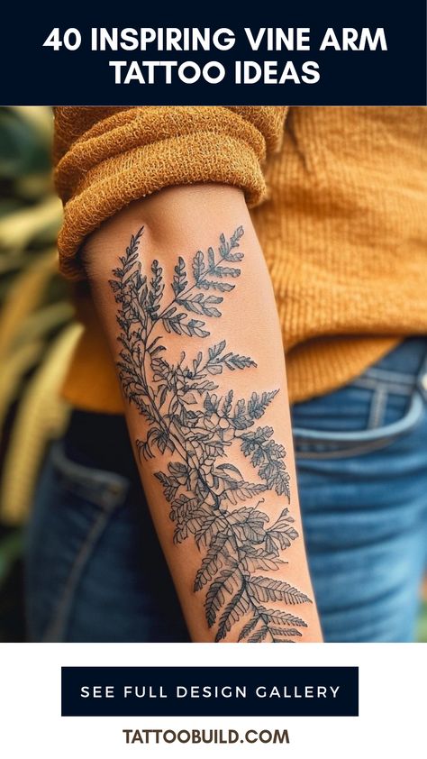 A collection of 40 inspiring vine arm tattoo ideas, showcasing elegant designs that symbolize growth and beauty. This pin features one stunning image of intricate vine tattoos perfect for adorning one's arm. Vine Forearm Tattoo Women, Ivy Sleeve Tattoo, Women��’s Upper Arm Tattoo, Wrap Around Bicep Tattoo Women, Greenery Tattoo Sleeve, Women Forearm Tattoo Ideas, Biology Tattoos, Wrap Around Arm Tattoo For Women, Wrap Around Forearm Tattoo