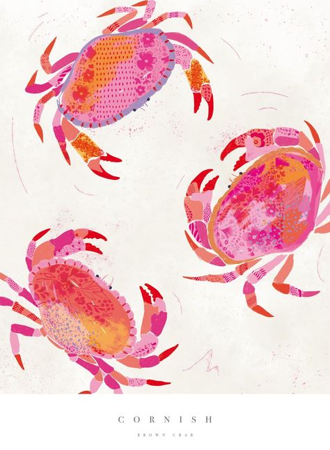 Pictures For Frames, Crab Aesthetic, Poster Prints Bedroom, Prints For Room, Crab Illustration, Prints For Bedroom, Large Art Print, Pink Prints, Crab Art