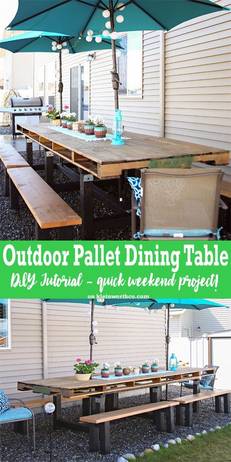 Garden Pallet Decorations, Diy Pallet Outdoor, Pallet Dining Table, Concrete Patios, Pallet Garden Furniture, Diy Outdoor Table, Pallet Patio Furniture, Kids Outdoor Furniture, Pallet Patio