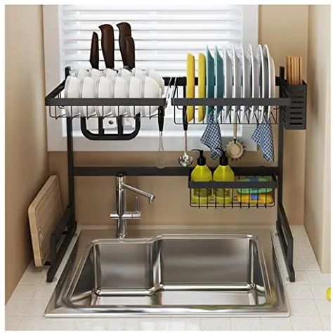 Amazon.ca: over the sink shelf Small Apartment Closet Storage, Small Kitchen Solutions Space Saving, Small Kitchennete, Van Kitchen Storage, Small Chairs For Living Room, Mini Apartment Design, Ikea Small Apartment, Small Apartment Inspiration, Small Apartment Hacks